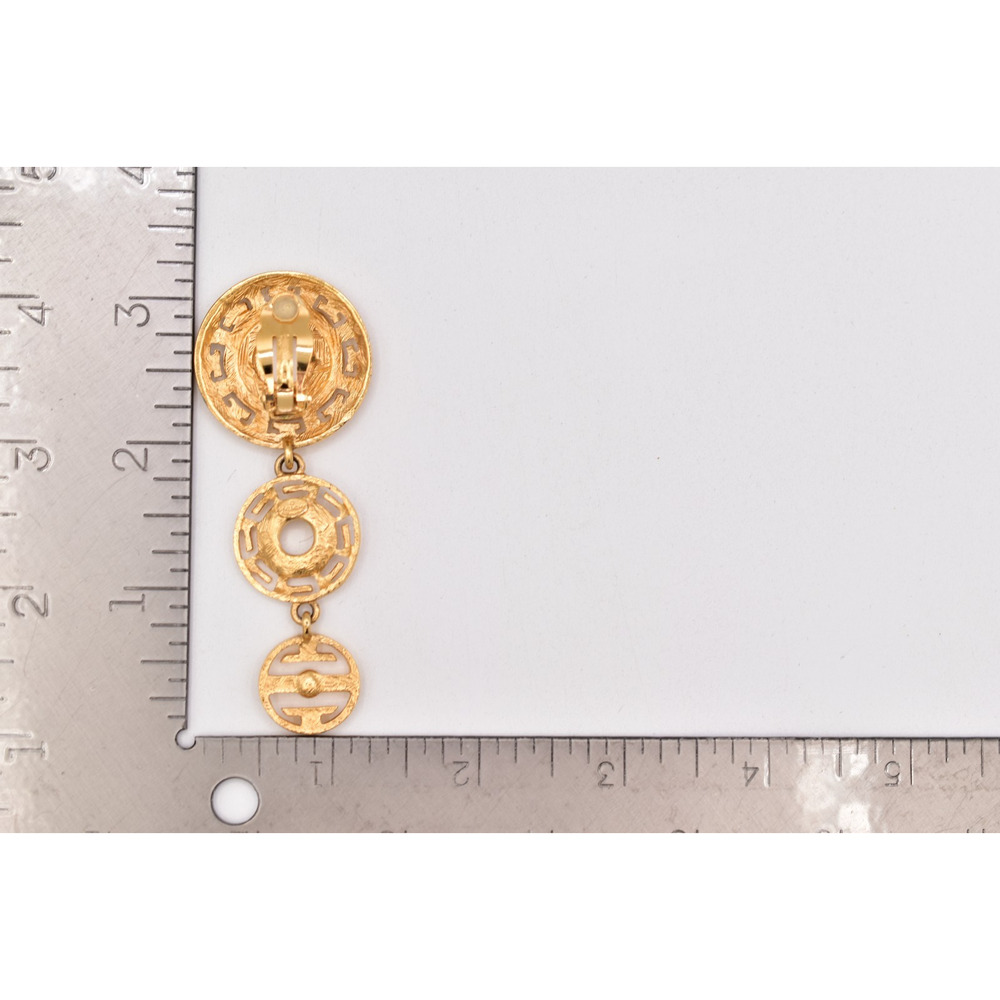 Givenchy Vintage Runway Logo Drop Clip On Earrings Gold Rhinestone Dangle Bin5 - Picture 12 of 12
